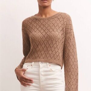 Z Supply cropped diamond sweater, relaxed fit, hits at the waist.